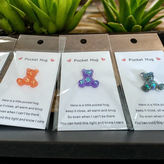 Set of 10 Sparkly Teddy Bear Pocket Hugs | Personalized Family Gifts | Heartfelt Bear Token | Stocking Stuffers | Unique Christmas Gifts