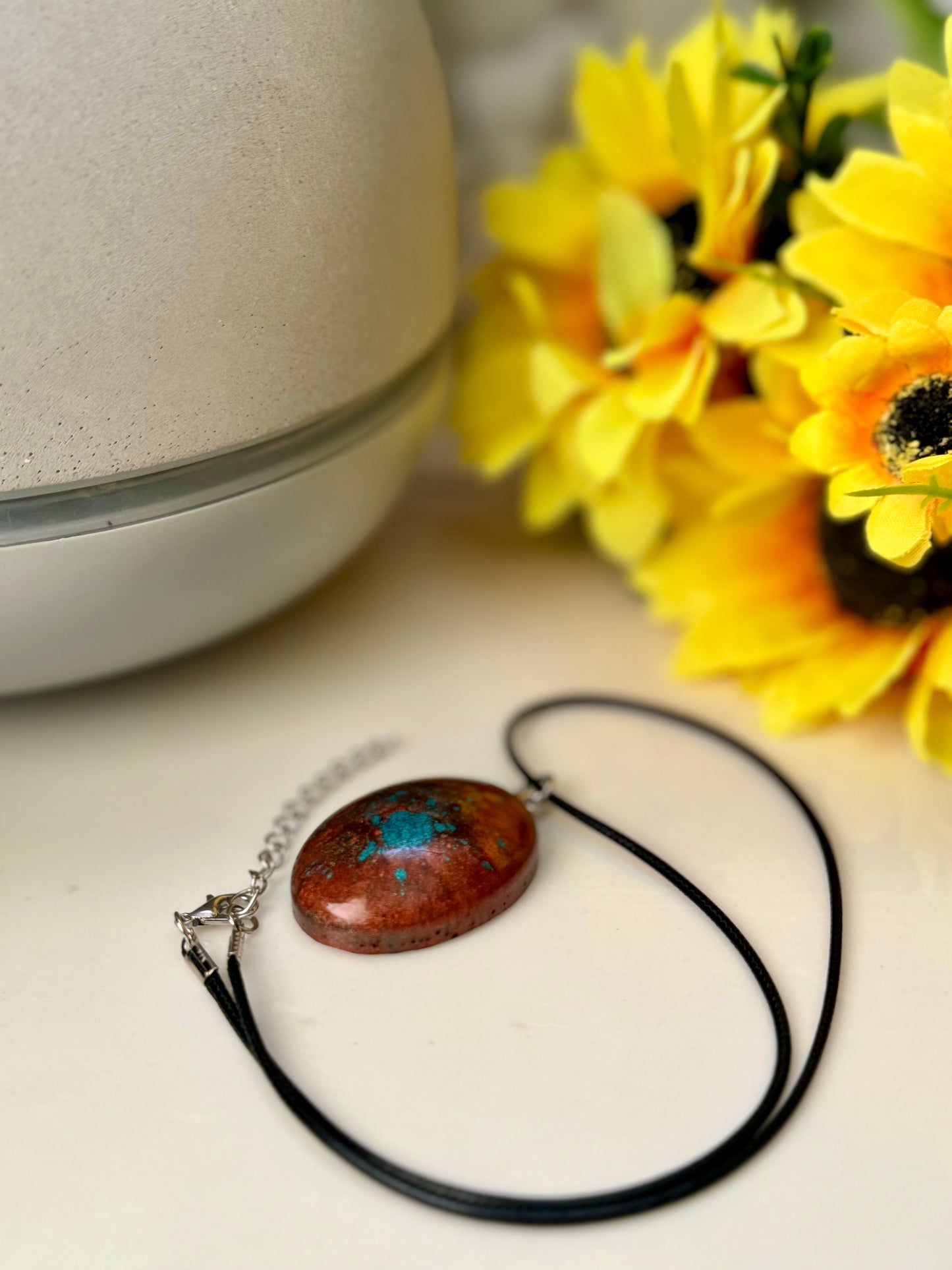 Rustic Bohemian Pendant Necklace | Turquoise & Copper Resin Statement Piece | Perfect Fall Jewelry