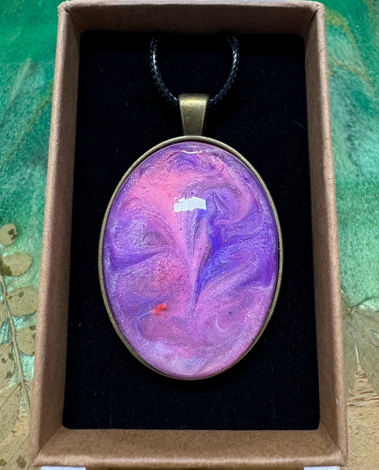 Handcrafted Pink and Purple Swirl Resin Pendant – Unique Jewelry with Leather Cord | Stocking Stuffers | Unique Christmas Gifts