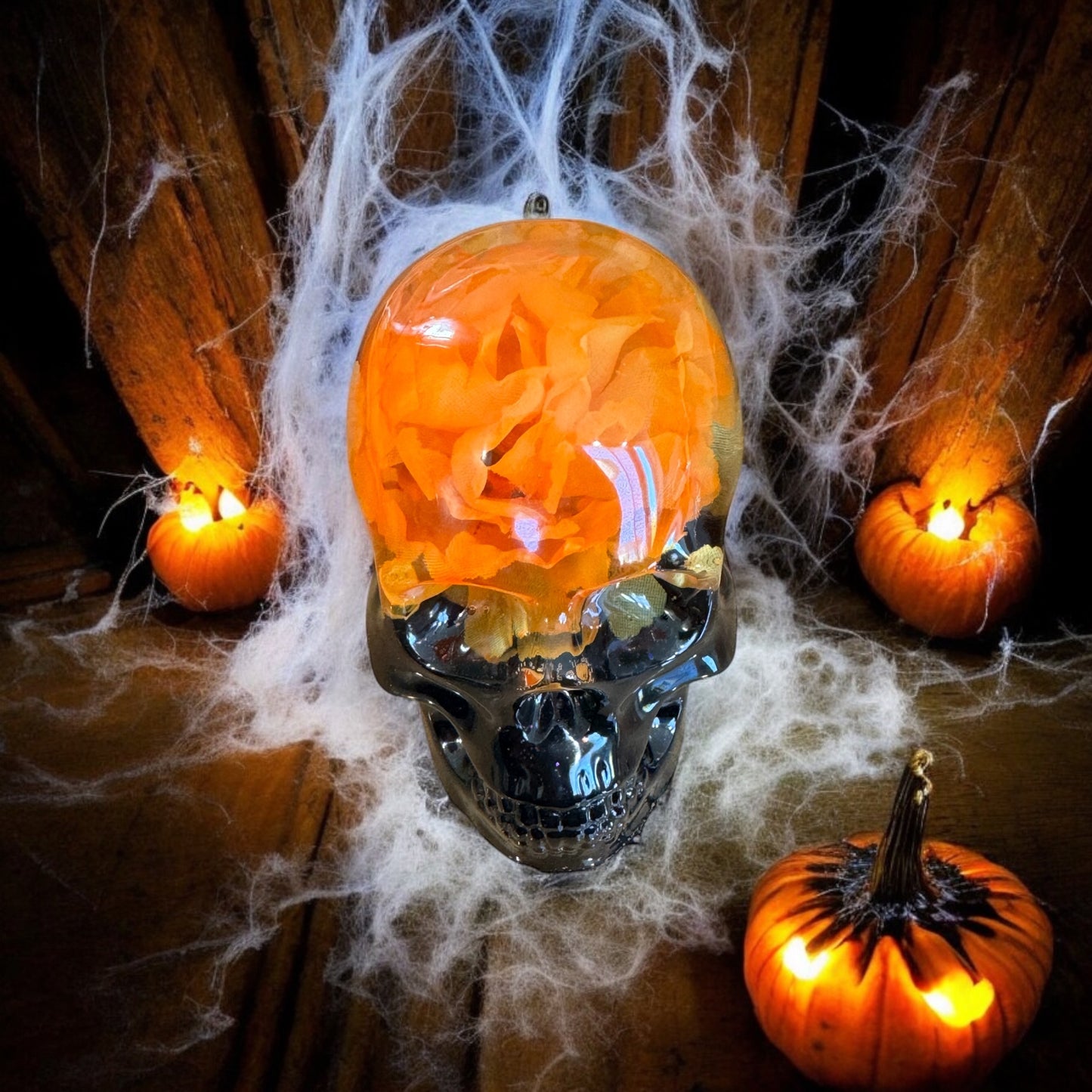 Spooky Resin Skull Figurine - Dark & Iridescent with Halloween Vibes | Stocking Stuffers | Unique Christmas Gifts