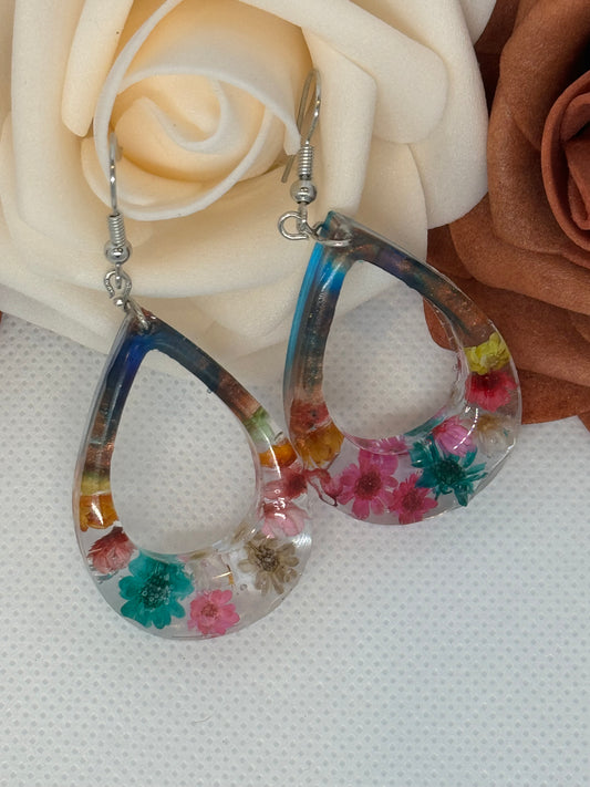 Teardrop Colorful Floral Resin Earrings