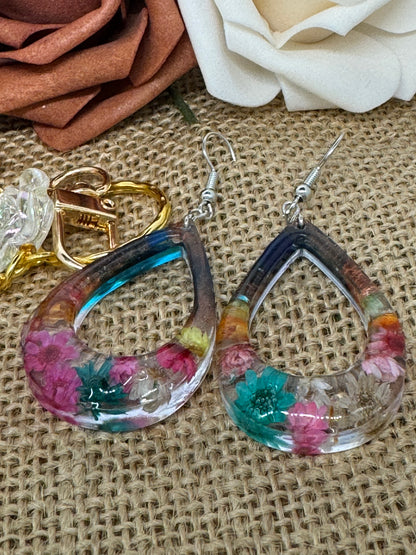 Teardrop Colorful Floral Resin Earrings