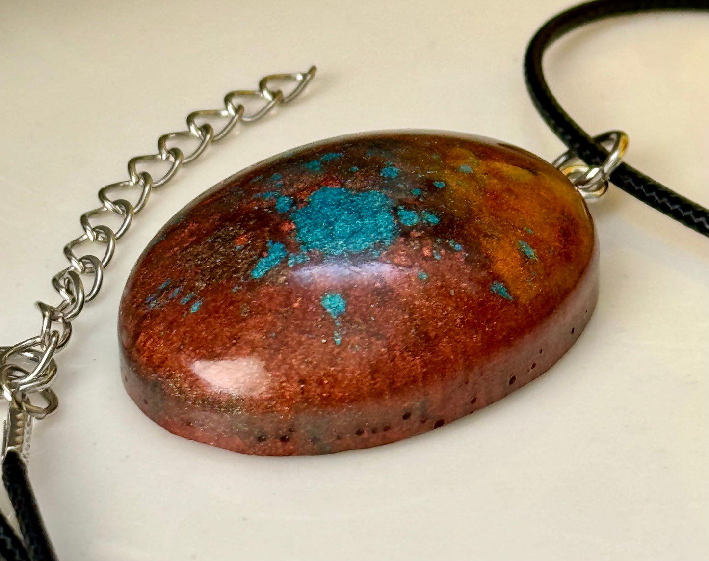 Rustic Bohemian Pendant Necklace | Turquoise & Copper Resin Statement Piece | Perfect Fall Jewelry