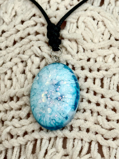 Winter Wonderland Frosted Pendant | Resin Art Necklace with Adjustable Leather Cord | Bohemian Seasons - Winter