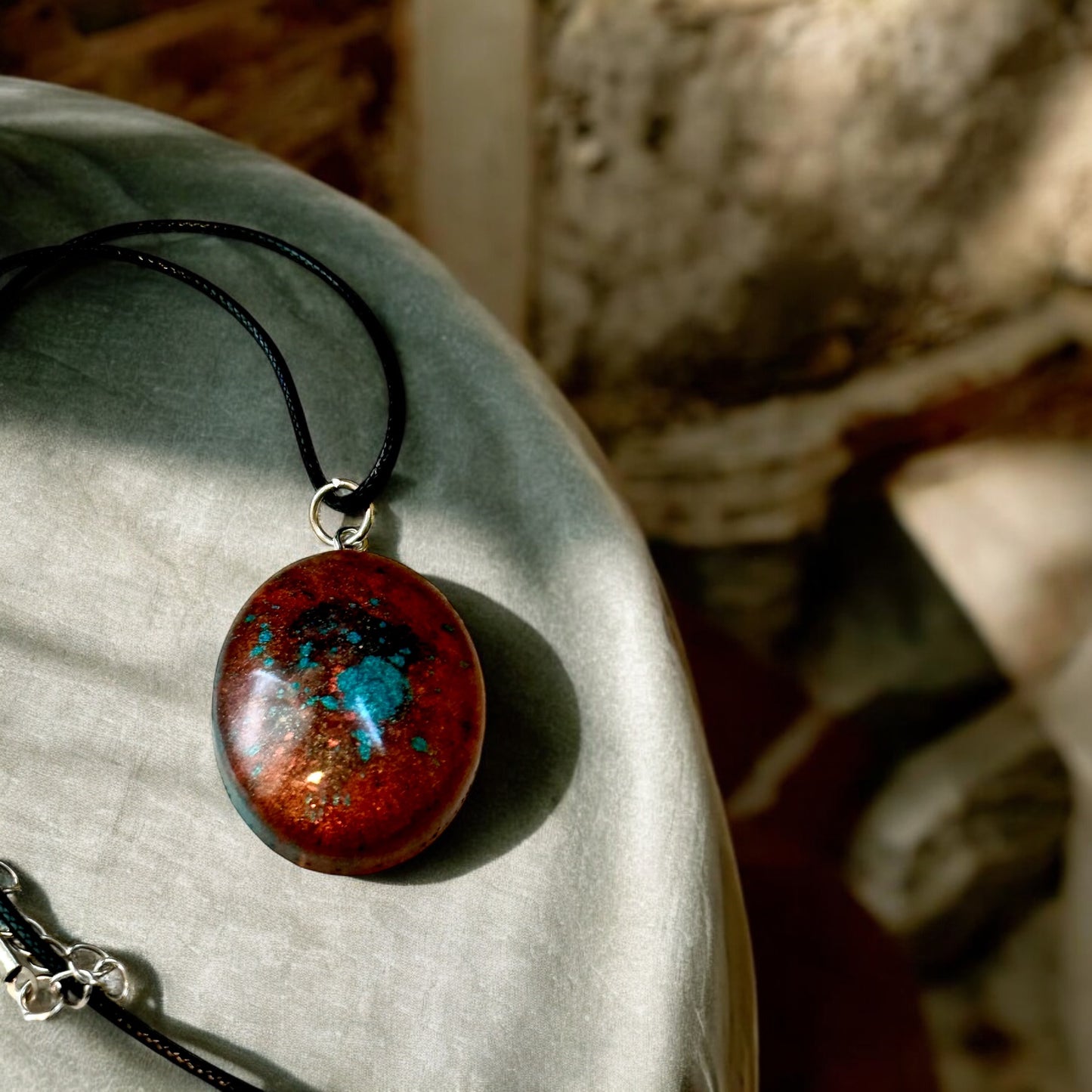 Rustic Bohemian Pendant Necklace | Turquoise & Copper Resin Statement Piece | Perfect Fall Jewelry