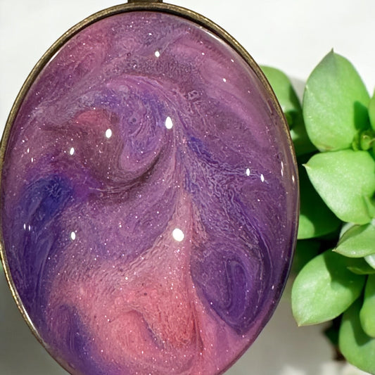 Handcrafted Pink and Purple Swirl Resin Pendant – Unique Jewelry with Leather Cord | Stocking Stuffers | Unique Christmas Gifts