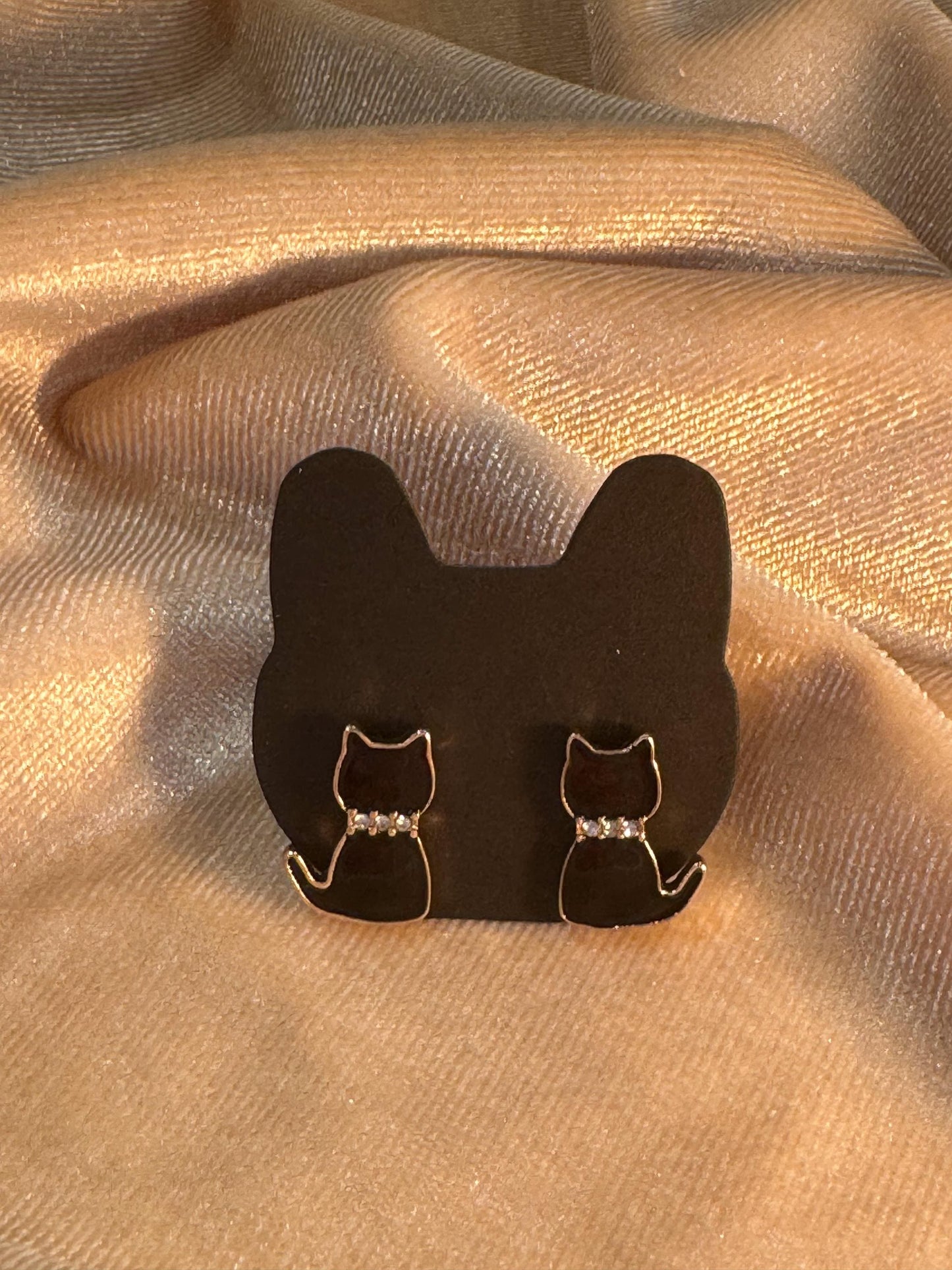 Elegant Black Cat Earrings with Crystal Accents - Binx Collection