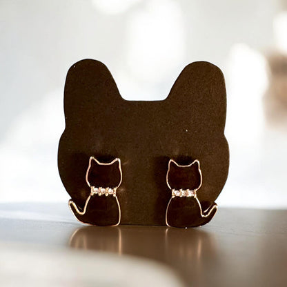 Elegant Black Cat Earrings with Crystal Accents - Binx Collection