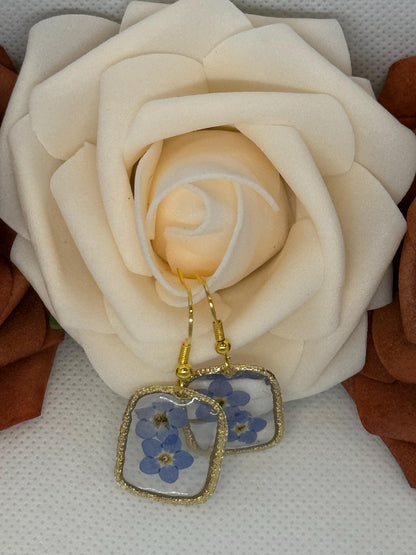 Forget-Me-Not Resin Earrings with Gold Bezels – Always Remembered Collection