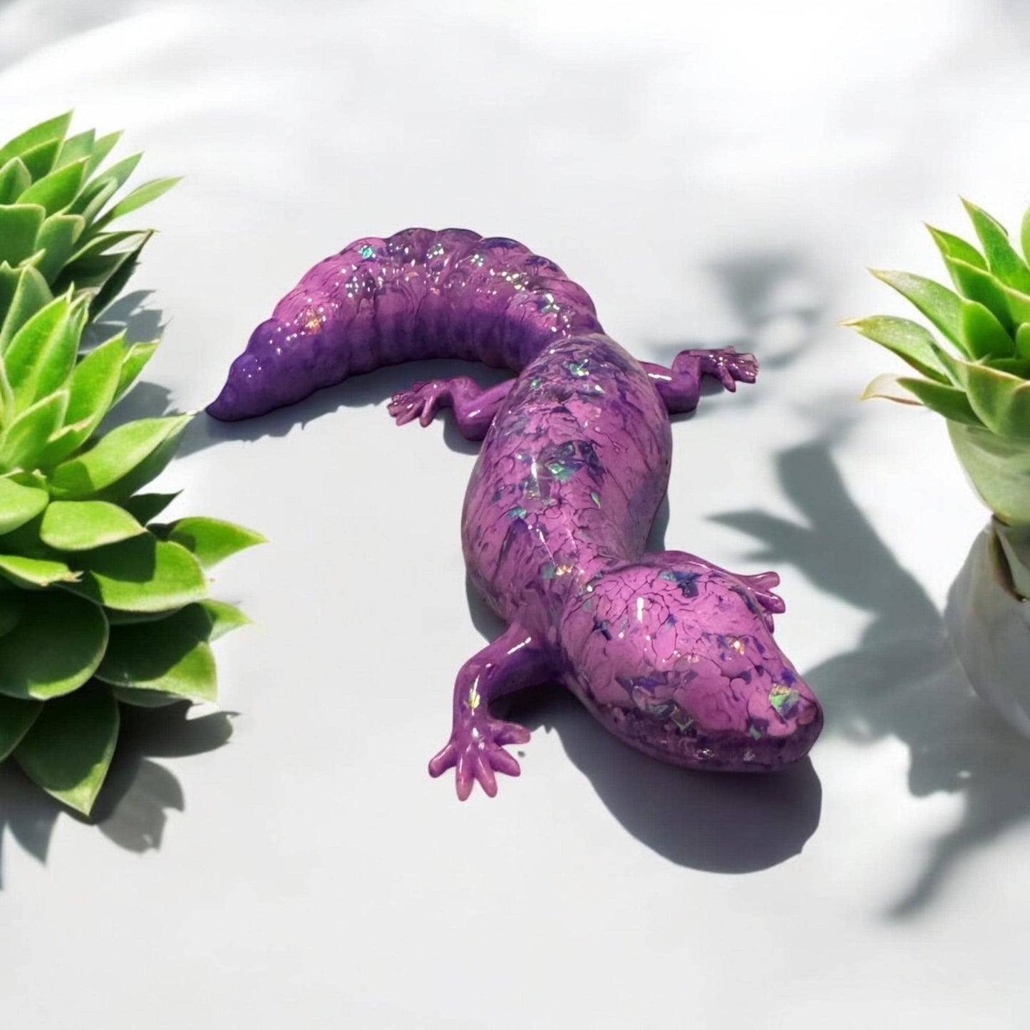 Handmade Resin Gecko Figurine - Decorative Lizard with Shimmer Accents