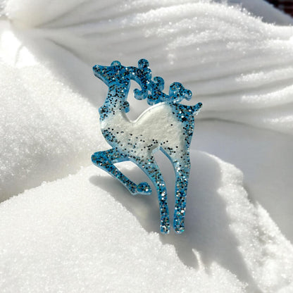 Sparkling Blue Reindeer Christmas Ornament – Handcrafted Glitter Holiday Decor | Stocking Stuffers | Unique Christmas Gifts