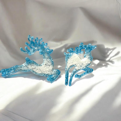 Sparkling Blue Reindeer Christmas Ornament – Handcrafted Glitter Holiday Decor | Stocking Stuffers | Unique Christmas Gifts